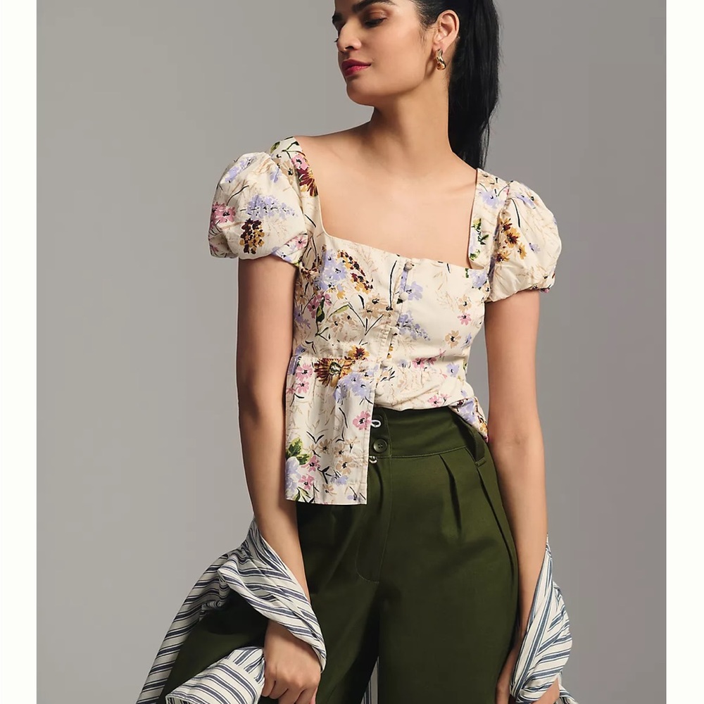 By Anthropologie Puff-Sleeve
Peplum Top